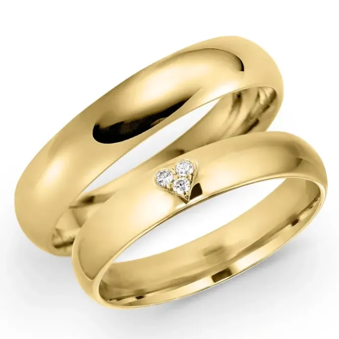 4 mm vielsesringe i 9 karat guld 0,03 ct - sæt
