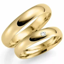 4 mm vielsesringe i 14 karat guld 0,03 ct - sæt