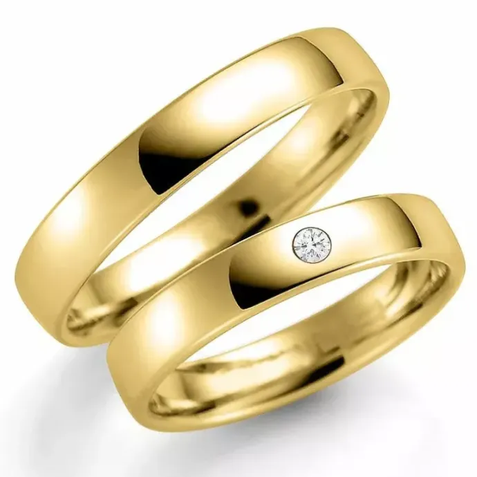 4 mm vielsesringe i 14 karat guld 0,03 ct - sæt