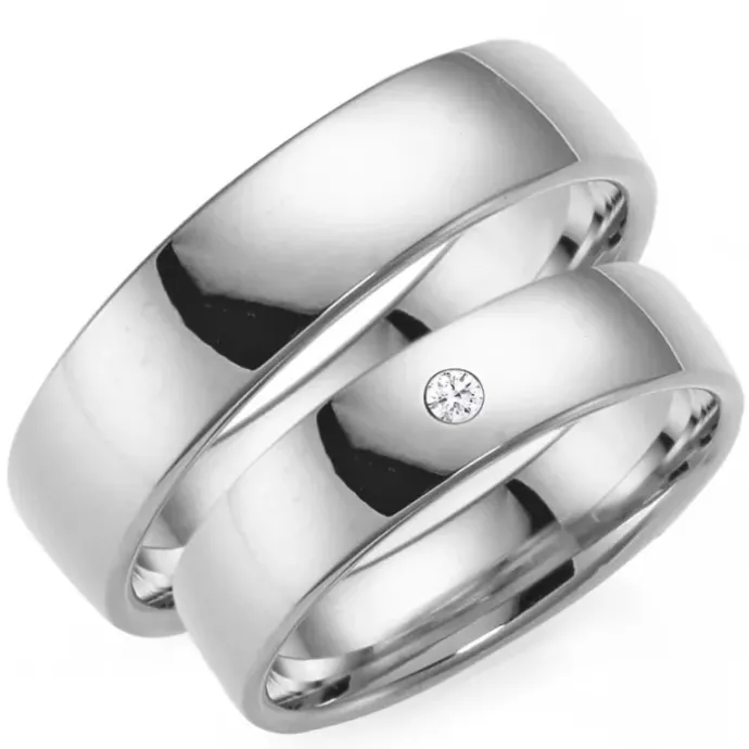 6 mm vielsesringe i 9 karat hvidguld 0,03 ct - sæt