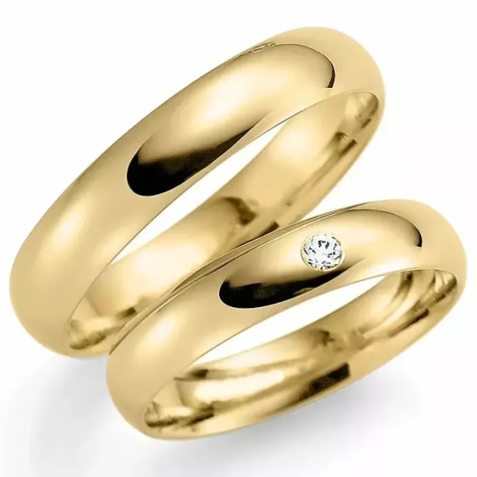 4 mm vielsesringe i 9 karat guld 0,03 ct - sæt