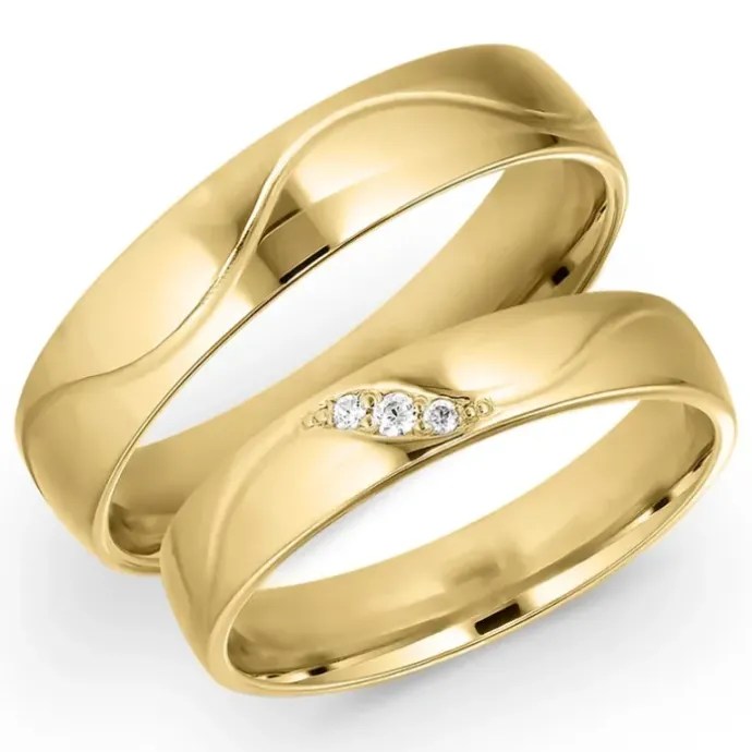 5 og 4 mm diamant vielsesringe i 14 karat guld 0,008 ct og 0,015 ct ct - sæt