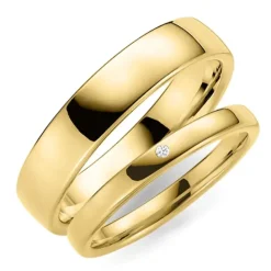 5 og 3 mm diamant vielsesringe i 9 karat guld - sæt