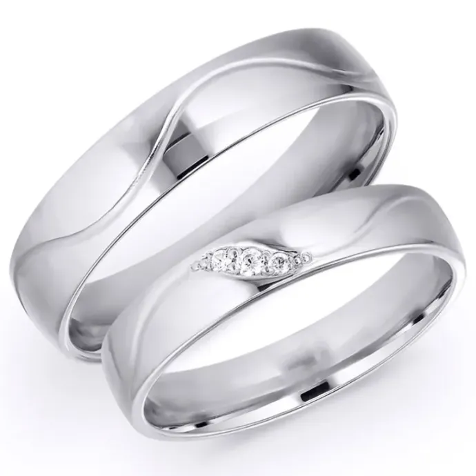 5 og 4 mm diamant vielsesringe i 14 karat hvidguld 0,008 ct og 0,015 ct - sæt