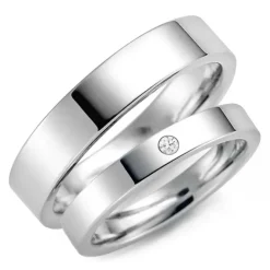 5 og 3 mm diamant vielsesringe i 9 karat hvidguld - sæt