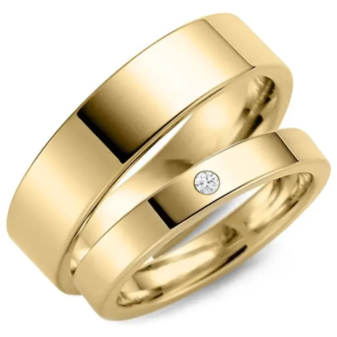 6 og 3 mm diamant vielsesringe i 9 karat guld - sæt