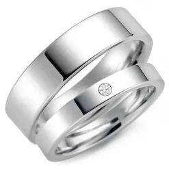 6 og 3 mm diamant vielsesringe i 9 karat hvidguld - sæt