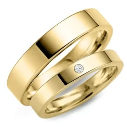 5 og 3 mm diamant vielsesringe i 9 karat guld - sæt