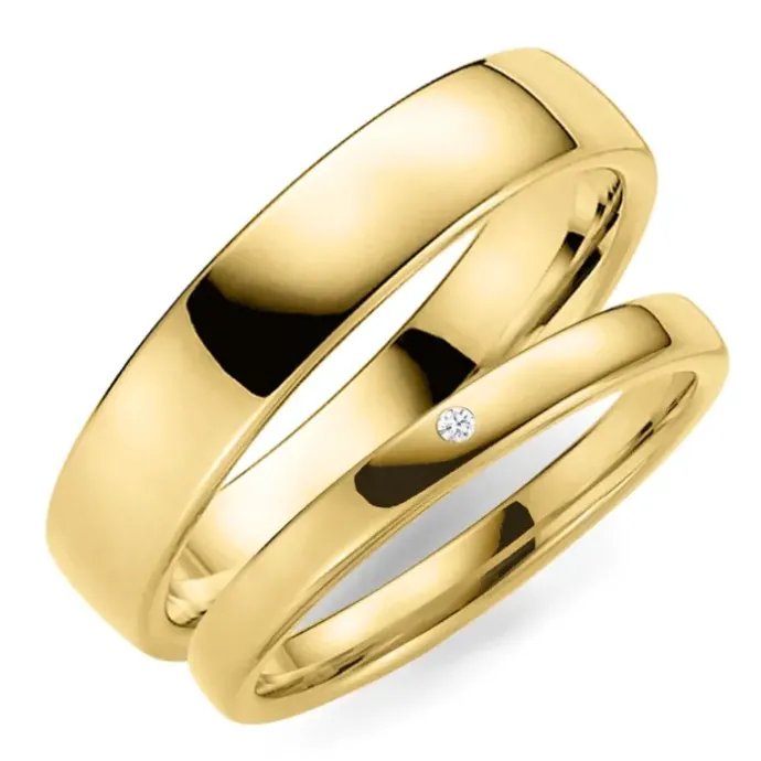 5 og 3 mm diamant vielsesringe i 14 karat guld - sæt
