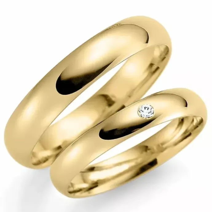 5 og 3 mm vielsesringe i 9 karat guld 0,02 ct - sæt