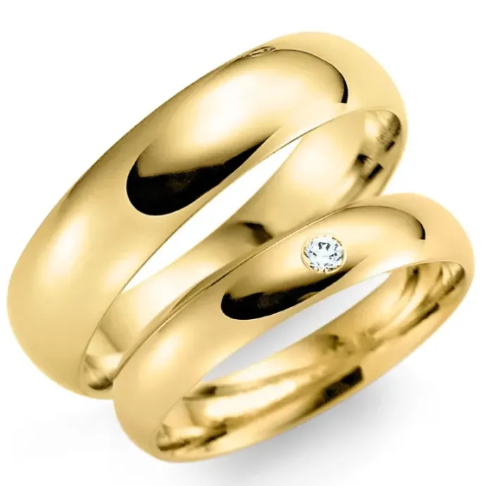 6 og 4 mm vielsesringe i 9 karat guld 0,03 ct - sæt
