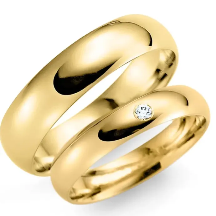 6 og 3 mm vielsesringe i 14 karat guld 0,02 ct - sæt