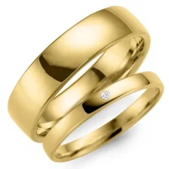 6 og 3 mm vielsesringe i 14 karat guld 0,02 ct - sæt