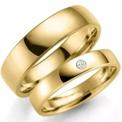 5 og 4 mm vielsesringe i 9 karat guld 0,03 ct - sæt