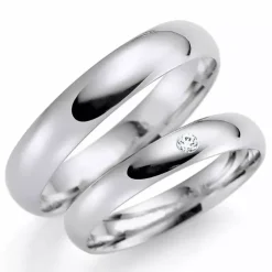 5 og 3 mm vielsesringe i 9 karat hvidguld 0,02 ct - sæt