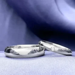 5 og 3 mm vielsesringe i 9 karat hvidguld 0,02 ct - sæt