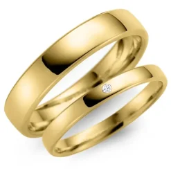 4 og 3 mm vielsesringe i 14 karat guld 0,02 ct - sæt