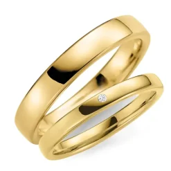 4 og 3 mm vielsesringe i 14 karat guld 0,02 ct - sæt