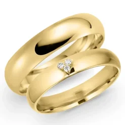 5 og 4 mm vielsesringe i 9 karat guld 0,03 ct - sæt