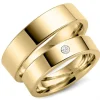 6 og 5 mm vielsesringe i 9 karat guld 0,03 ct - sæt