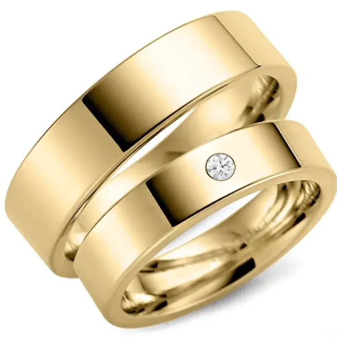 6 og 5 mm vielsesringe i 9 karat guld 0,03 ct - sæt