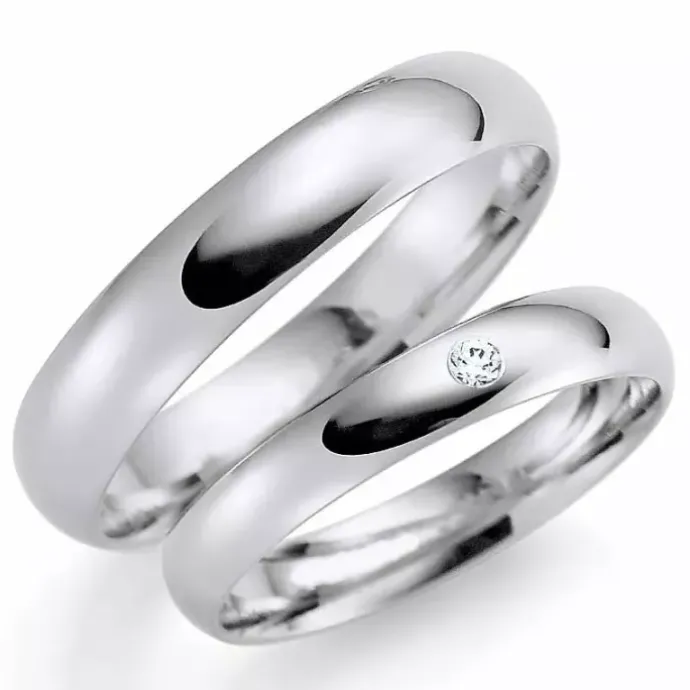 4 og 3 mm vielsesringe i 9 karat hvidguld 0,02 ct - sæt