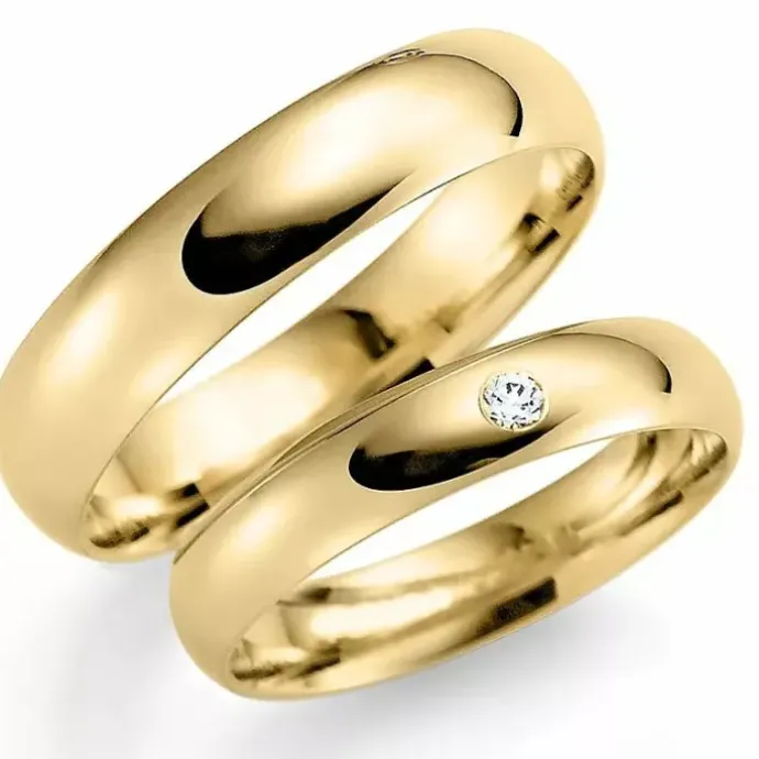 5 og 4 mm vielsesringe i 9 karat guld 0,03 ct ct - sæt