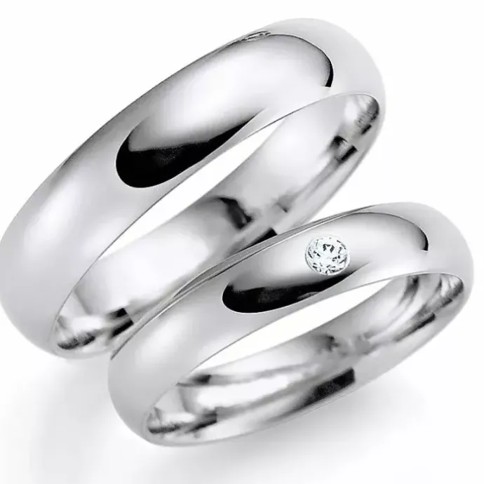 5 og 4 mm vielsesringe i 14 karat hvidguld 0,03 ct - sæt