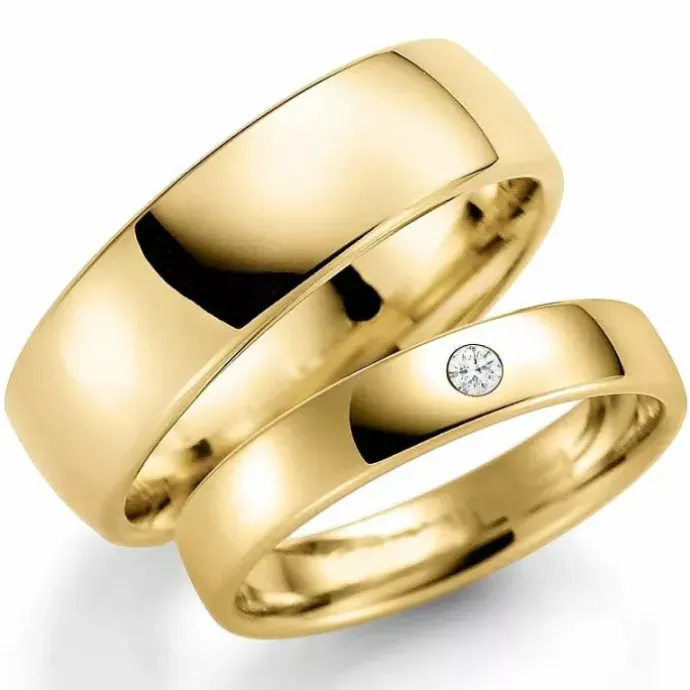 6 og 4 mm vielsesringe i 9 karat guld 0,03 ct - sæt