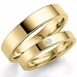 4 og 3 mm vielsesringe i 9 karat guld 0,02 ct - sæt