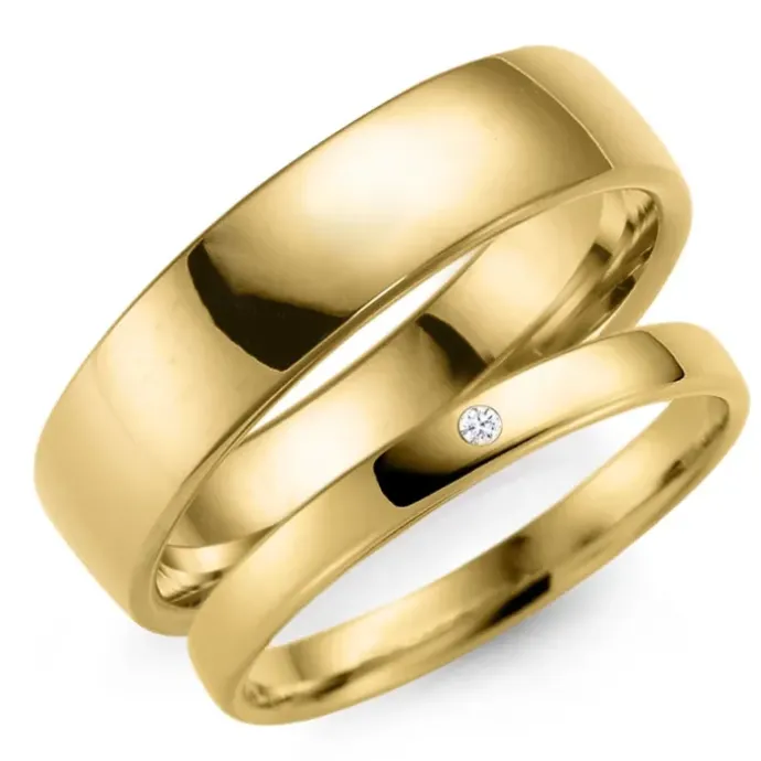 5 og 3 mm vielsesringe i 14 karat guld 0,02 ct - sæt