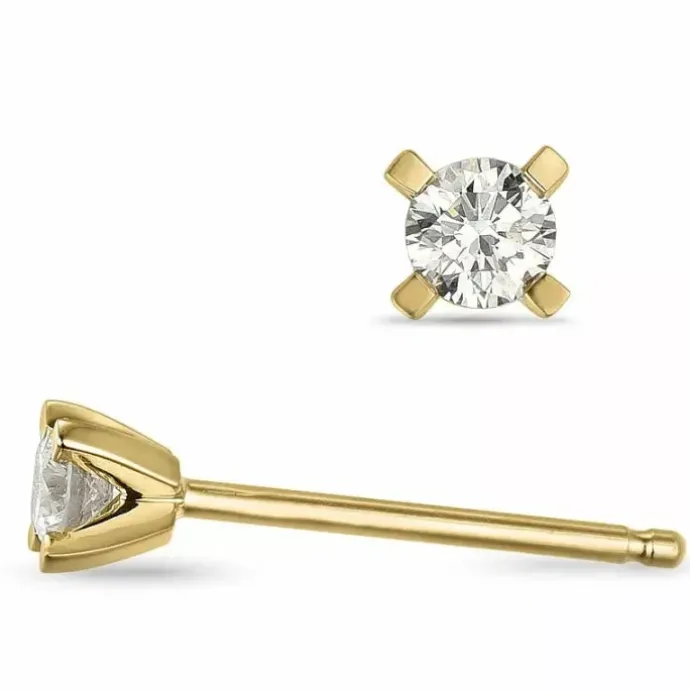 2 x 0,10 ct solitaireørestikker i 14 karat guld med diamant