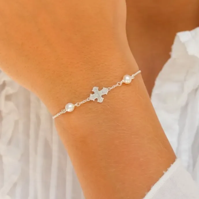 10 x 8,5 mm dagmarkors perle armbånd i sølv