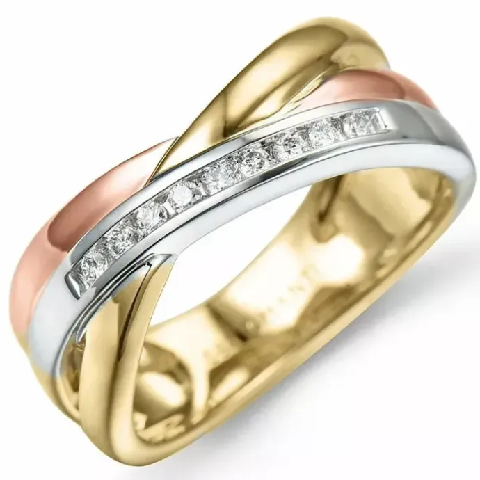 Abstrakt diamant ring i 14 karat alm.- hvid- og rødguld 0,09 ct