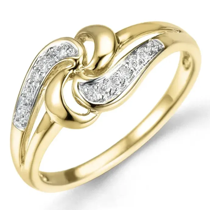 Abstrakt diamantring i 9 karat guld.- og hvidguld 0,03 ct