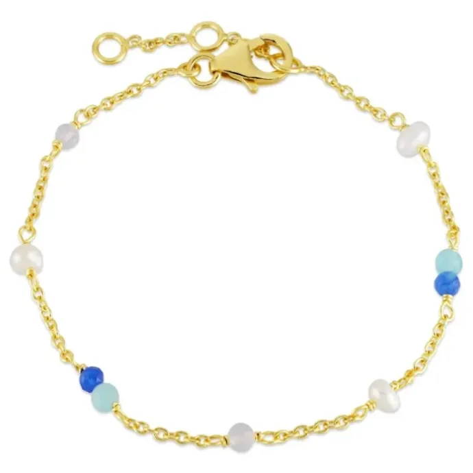 Blå sten armbånd i forgyldt sølv 16 + 3 cm x 4,5 mm