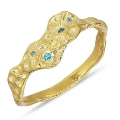 Blå zirkon ring i forgyldt sølv