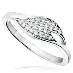 Blad hvid zirkon ring i rhodineret sølv