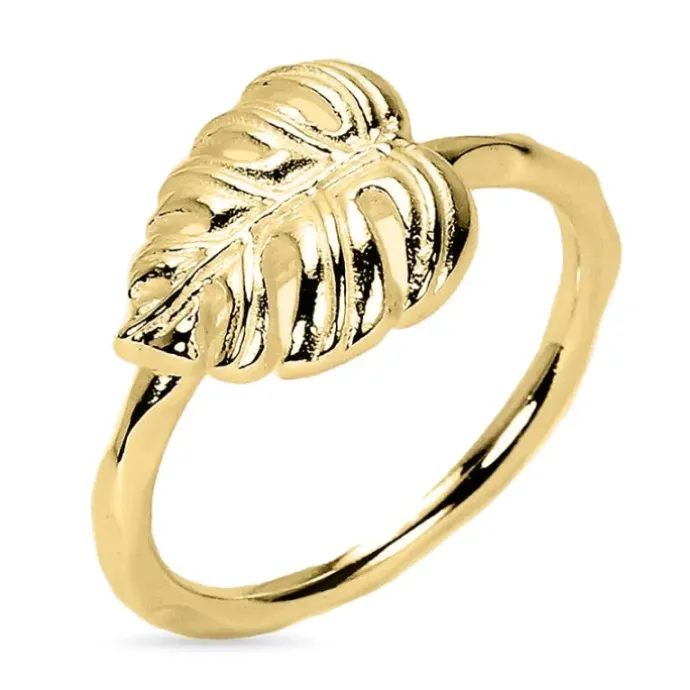 Blad ring i forgyldt sølv