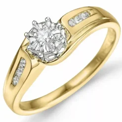 Blomster diamant ring i 9 karat guld.- og hvidguld 0,04 ct 0,06 ct