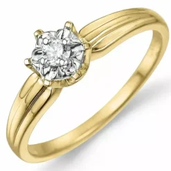 Blomster diamant ring i 9 karat guld.- og hvidguld 0,08 ct