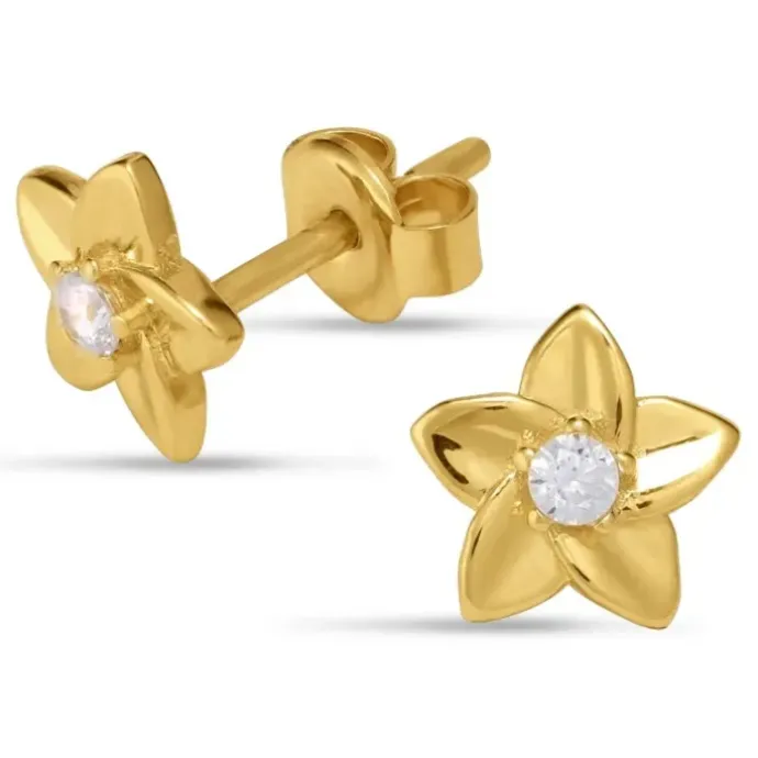 Blomster øreringe i 9 karat guld med zirkon