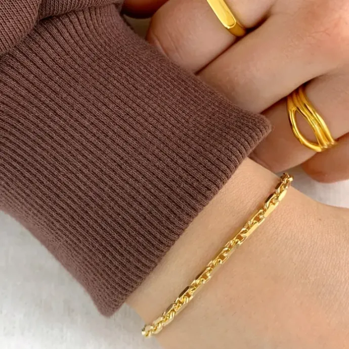 Bnh anker facet armbånd i forgyldt sølv 18,5 cm x 3,0 mm