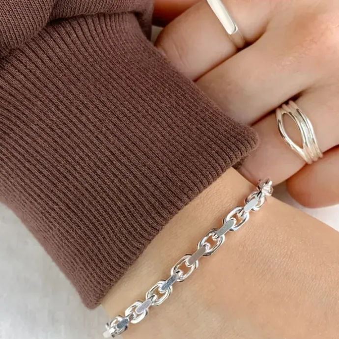 Bnh anker facet armbånd i sølv 18,5 cm x 4,5 mm