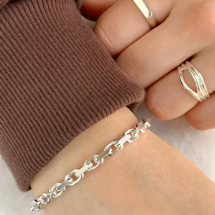 Bnh anker facet armbånd i sølv 21 cm x 4,5 mm