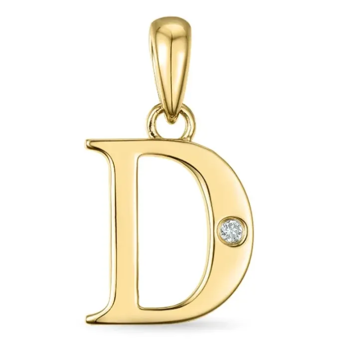 Bogstav D diamant vedhæng i 9 karat guld 0,01 ct