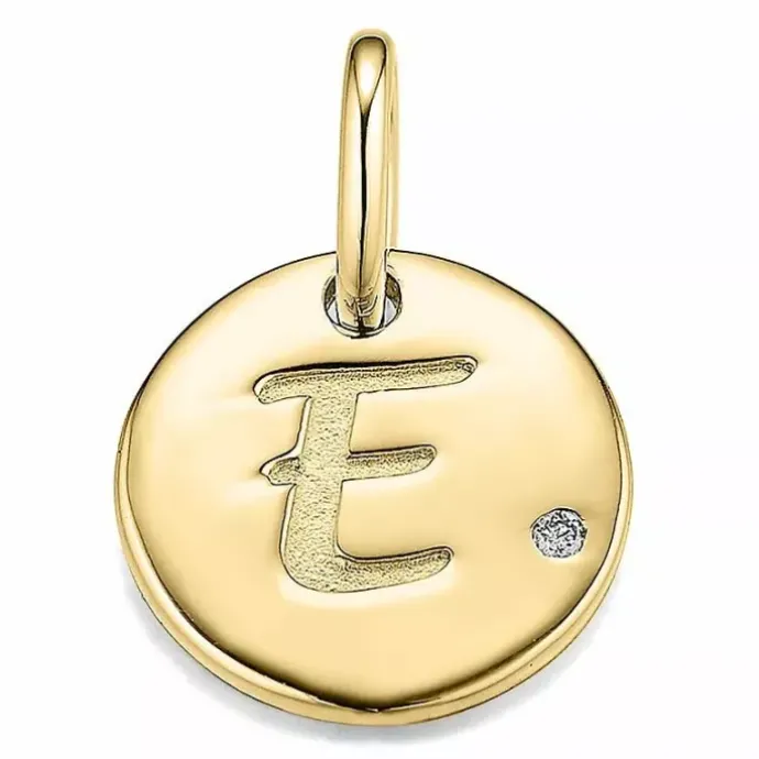 Bogstav e diamantvedhæng i 9 karat guld 0,01 ct