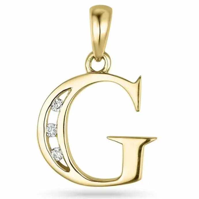 Bogstav G vedhæng i 14 karat guld 0,03 ct