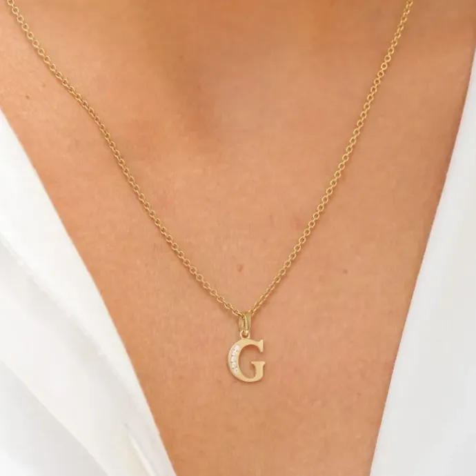 Bogstav G zirkon vedhæng i 9 karat guld