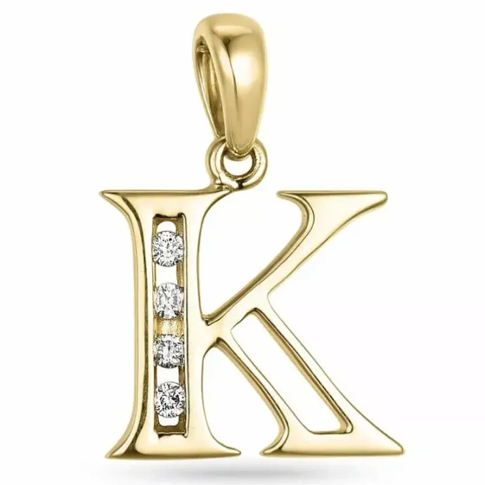 Bogstav K vedhæng i 14 karat guld 0,04 ct